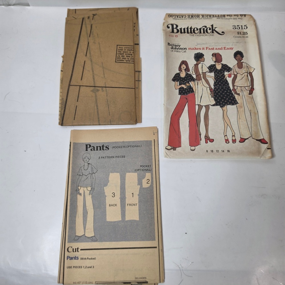 Vtg 70s Betsey Johnson Alley Cat Butterick 3515 Sewing Pattern Boho Pants Top